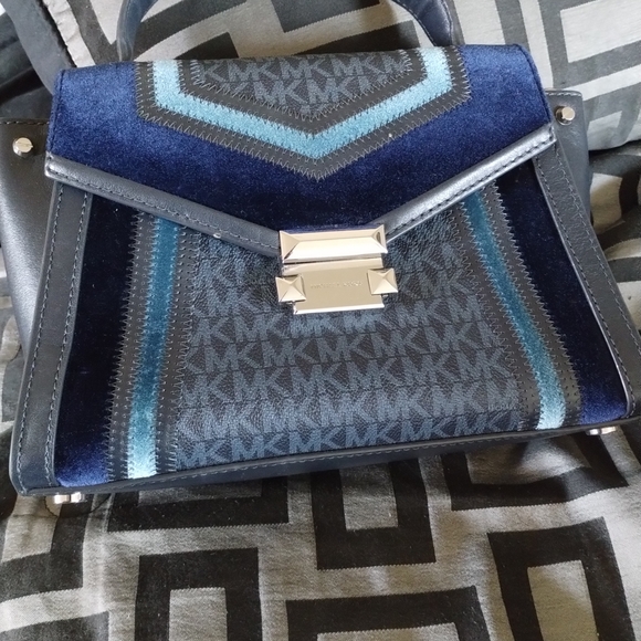 Michael Kors Navy and Black Chevron Satchel - Picture 1 of 3
